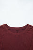 Exposed Seam Ribbed Curved Hem Button Cuff Crewneck Long Sleeve Top